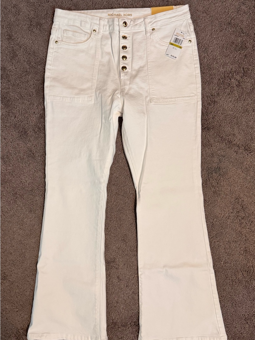 MICHAEL KORS White High-Rise Flare Jeans with Button-Front